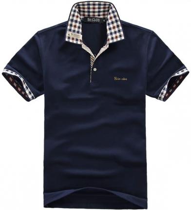 深藍(lán)色t恤衫款式，領(lǐng)袖提花撞色風(fēng)格