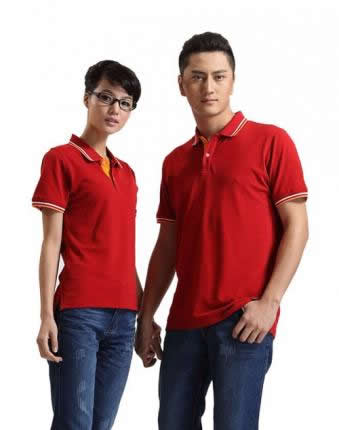 大紅色珠地棉POLO衫工作服生產