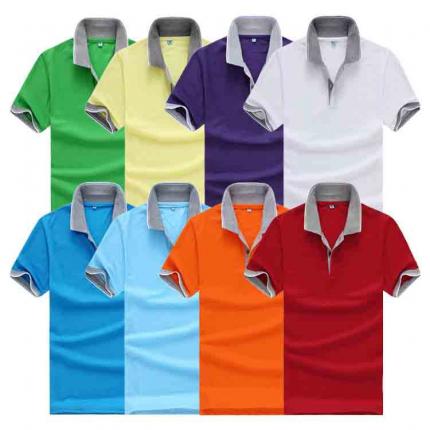 花灰色衣領袖口撞色，翻領短袖T恤衫，時尚款式定制，精梭純棉品質