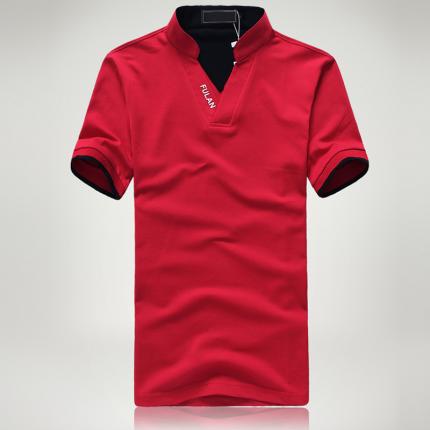 大紅色純棉立領T恤加工