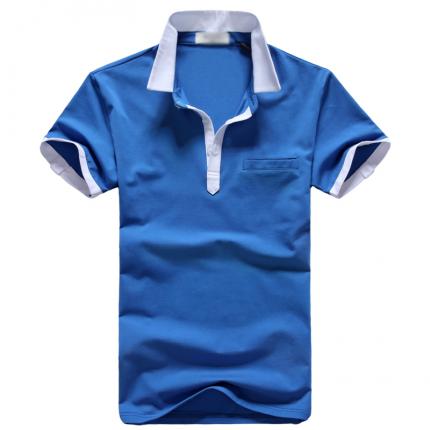 藍色男士翻領短袖POLO衫 奧戴爾平紋棉材質