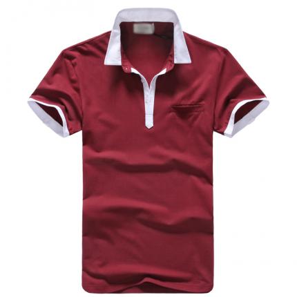紅色男款短袖POLO衫加工設計 精梭棉材質