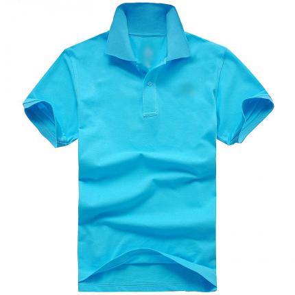 藍色男款短袖精梭棉材質 POLO衫制作