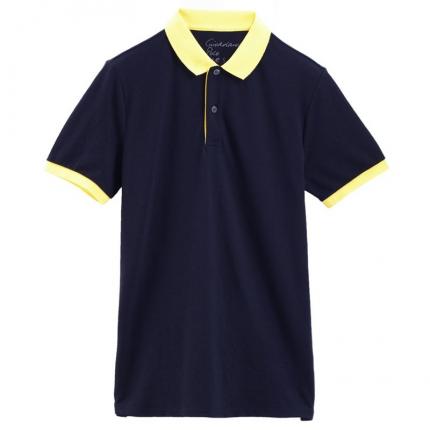 【定制】寶藍色男士T恤衫 衣領(lǐng)袖口撞色款式