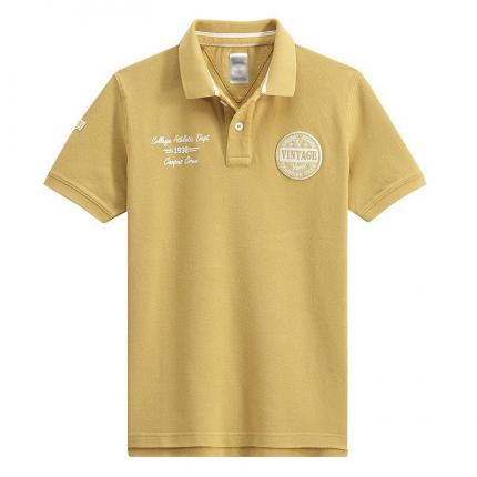 土黃色時尚繡花T恤衫定制批發