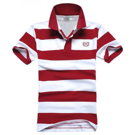 【定制】男款時尚修身?xiàng)l紋T恤衫 刺繡LOGO標(biāo)識