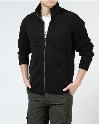 黑色經典毛線袖衛衣